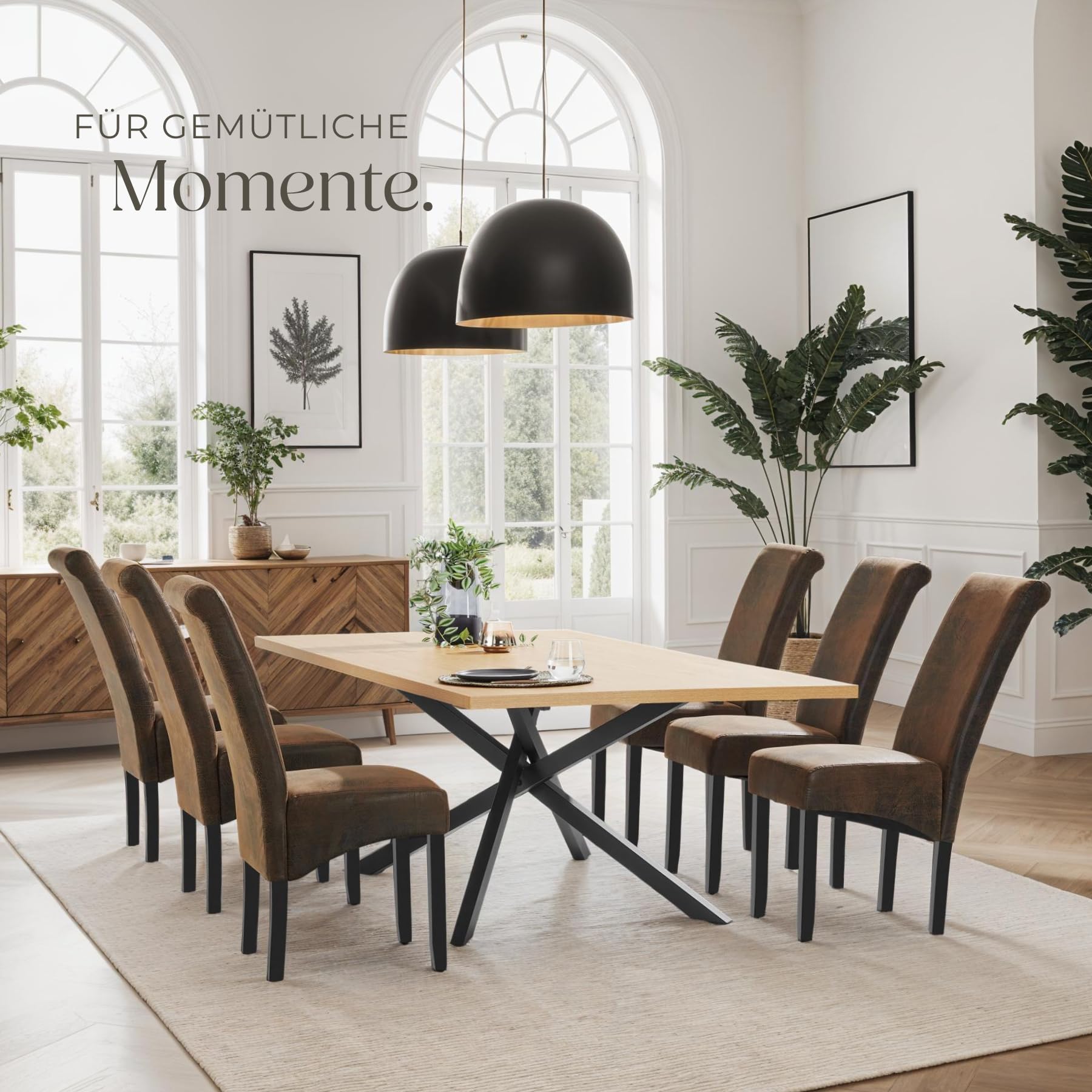 tectake® 6er Set Stühle, Kunstleder Stuhl mit hoher Rückenlehne, ergonomische Form, perfekt für den Esstisch, als Esszimmerstühle, Küchenstühle oder im Wohnzimmer - antikbraun