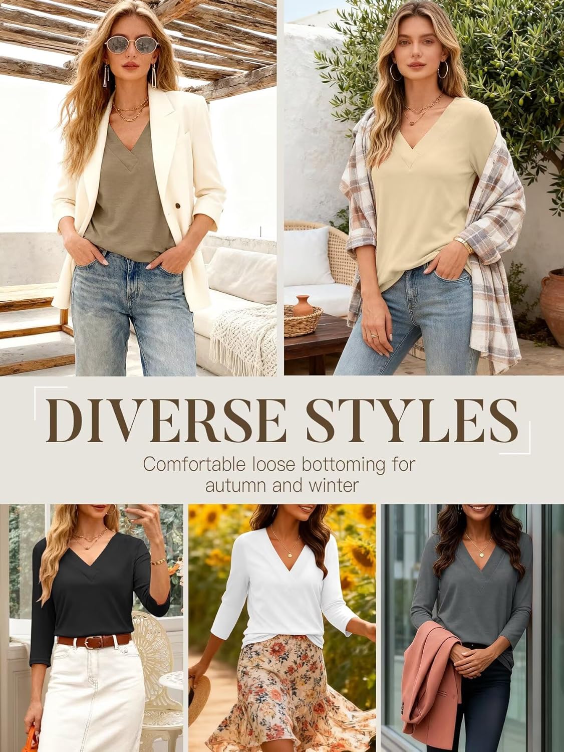 Bliwov 3 Pack Womens Summer Tops V Neck 3/4 Sleeve Loose Tshirts Business Casual Beach Trendy Blouses Spring Clothes Outfit - Image 5