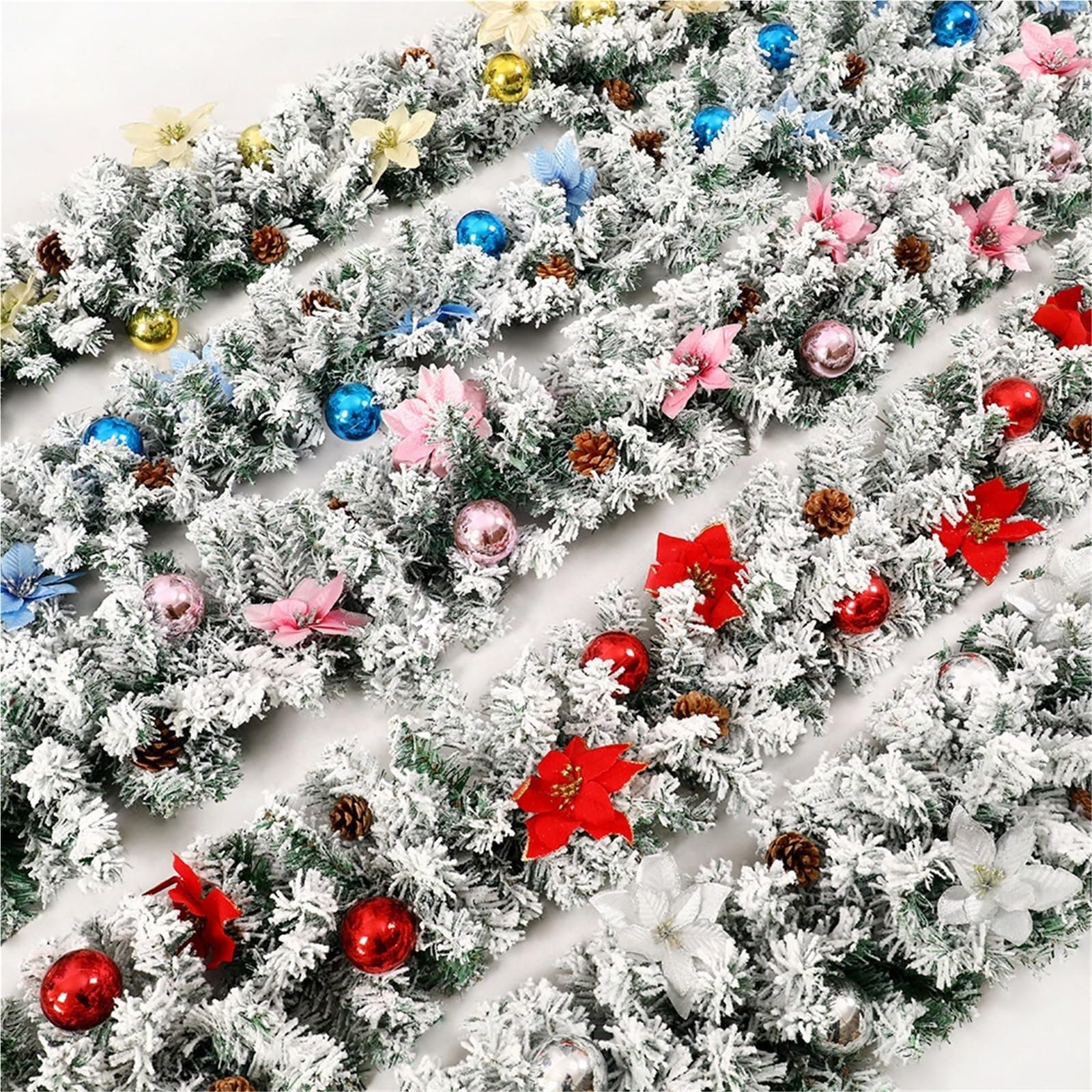 Weihnachten Girlande Weihnachtsschneeflockengirlande Mit Künstlichen Blumen Und Kugeln Weihnachtsdekoration(Rood)