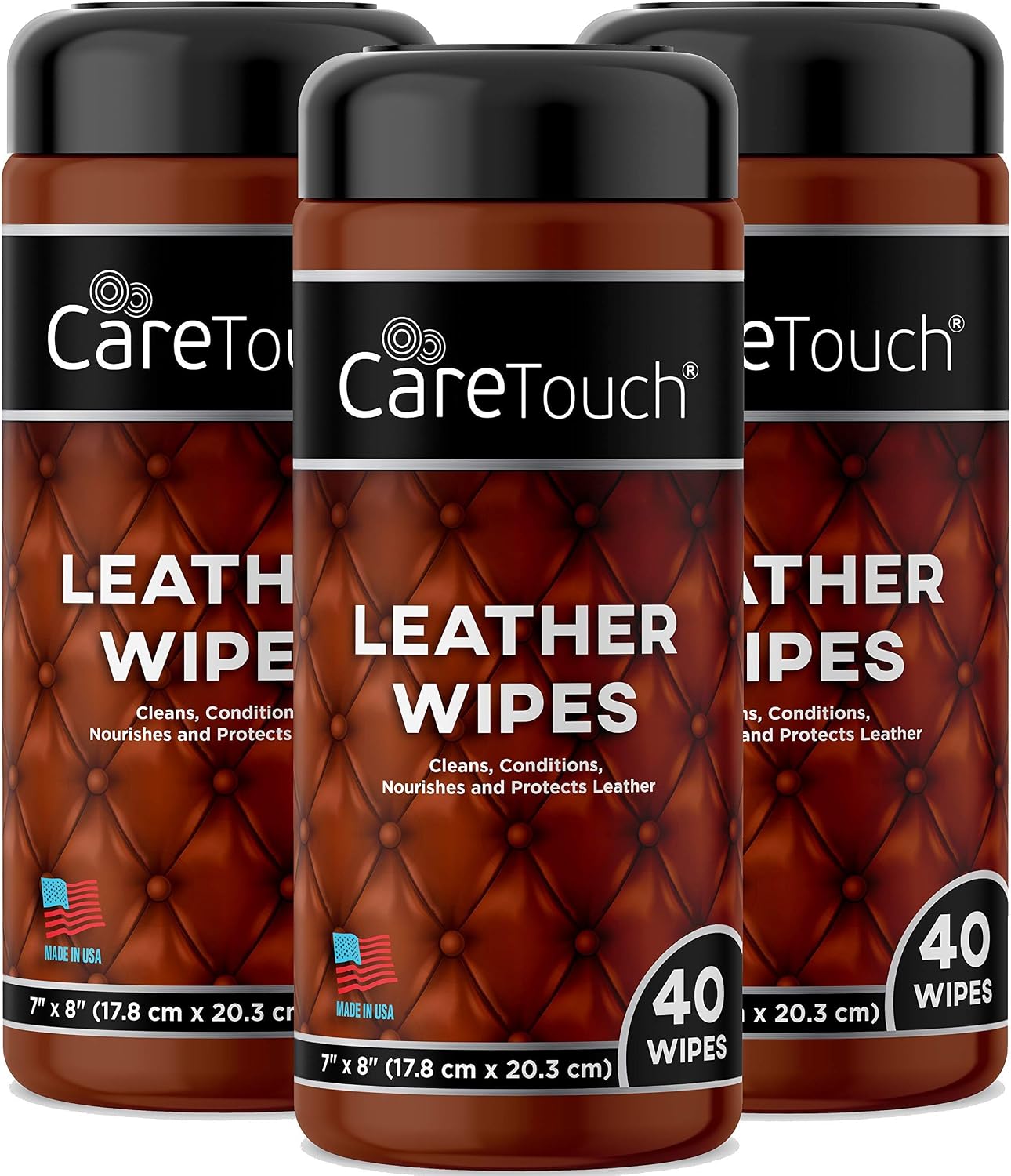 Care Touch Leather Wipes | Cleans, Conditions, and Protects Leather Goods | Pack of 3 | 120 Wipes