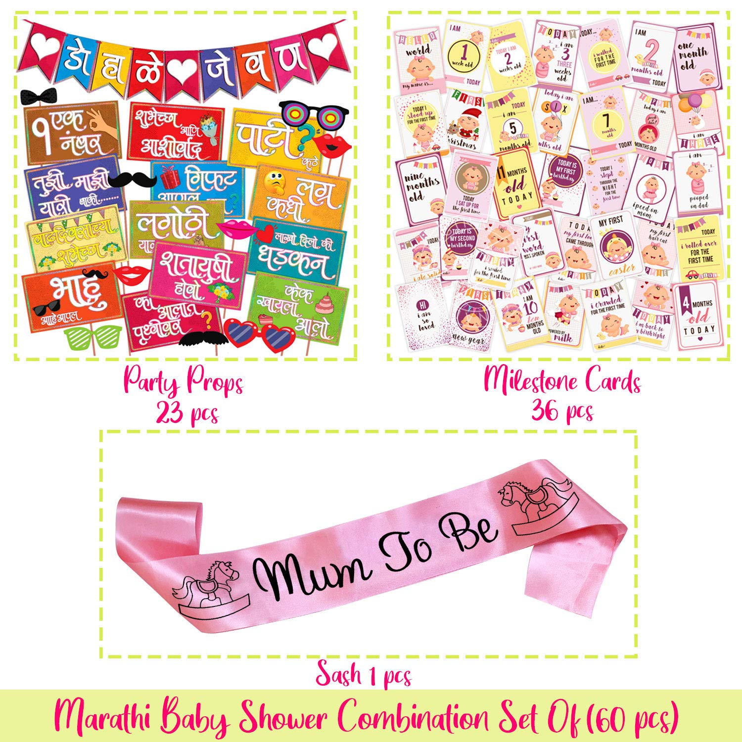 Buy WOBBOX Colourful Marathi Baby Shower Combo of Photo Booth Party