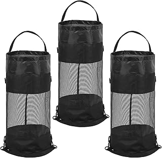 3 Pcs Portable Mesh Boat Trash Bags, Black Reusable Garbage Container for Boat, Kayak, Camper & Fishing Storage Accessories