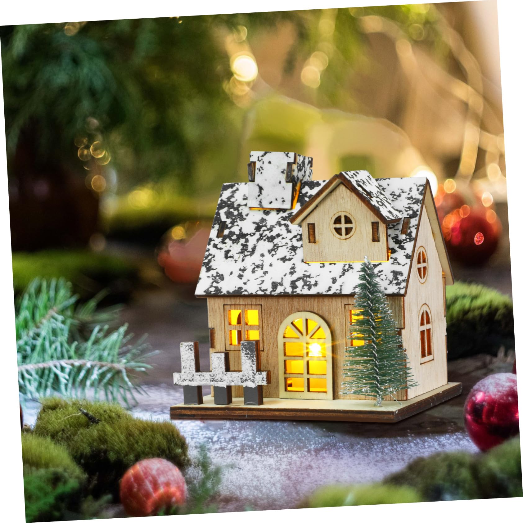 SUPVOX 3pezzi Casetta di Natale in Legno Illuminata LED Set di Villaggio Natalizio Mini Case per Decorazioni Artigianali Esposizione di Villaggio Natalizio