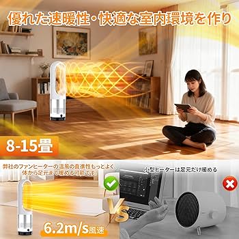 暖房器具 羽根なし・泠暖兼用ヒーター省エネ 電気 3段階温風+8段階送風 Amazon.co.jp : セラミックヒーター 【冬新定番・羽根なし・泠暖兼用
