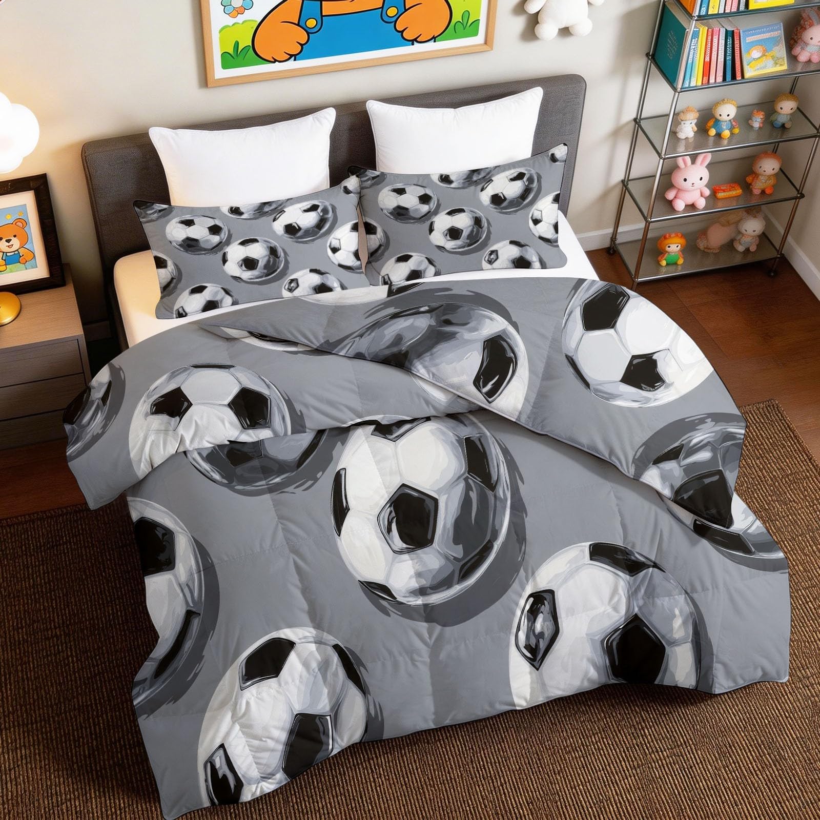 Modern Sportlich Athletisch Bettdecke ohne Bezug 135 x 200 cm 4 Jahreszeiten Sport Fußball Steppdecke mit 2 Kissenbezug 80x80cm - Hautfreundlich Schlafdecke Waschbar Bügelfrei Ganzjahresdecke