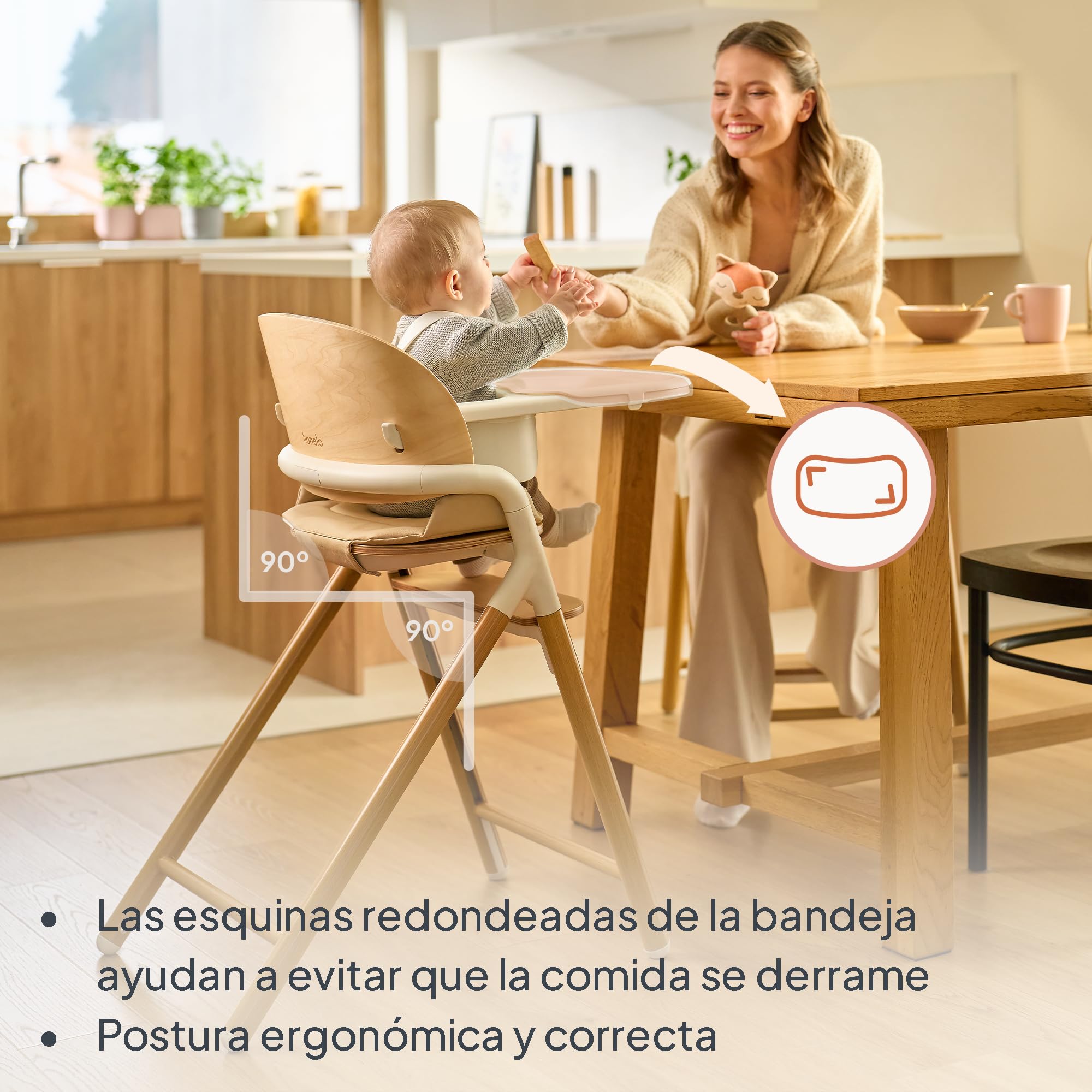 Lionelo Celia Trona Evolutiva de Madera 3‑en‑1 – Crece con el Niño (6 m‑90 kg) | Reposapiés Ajustable, Arnés 5 Puntos, Cojín y Bandeja Fácil de Limpiar