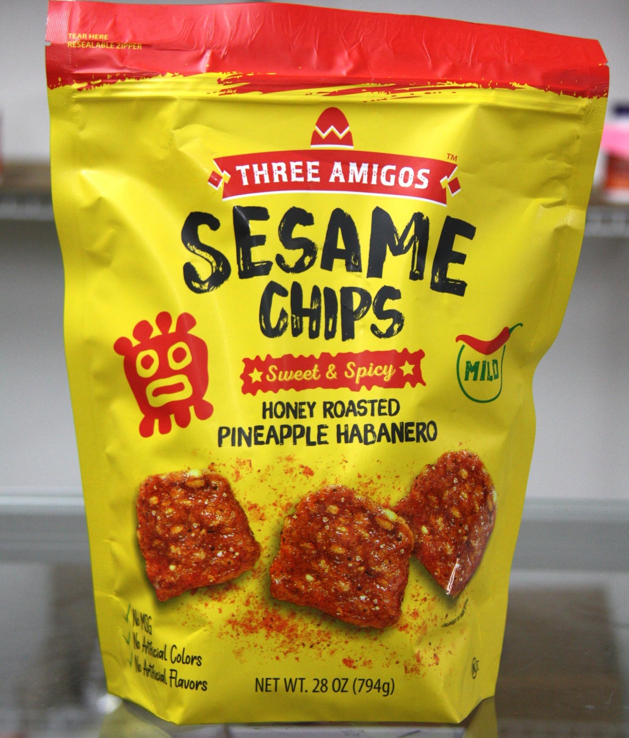 THREE AMIGOS SESAME CHIPS HONEY ROASTED PINEAPPLE HABANERO 28 OZ