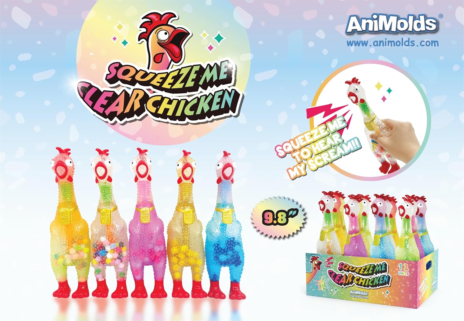 Squeeze Me Rubber Chicken Toy | Screaming Squeaky Chicken for Kids & Dogs | Novelty Prank Gag Gift (1 Pack Clear)