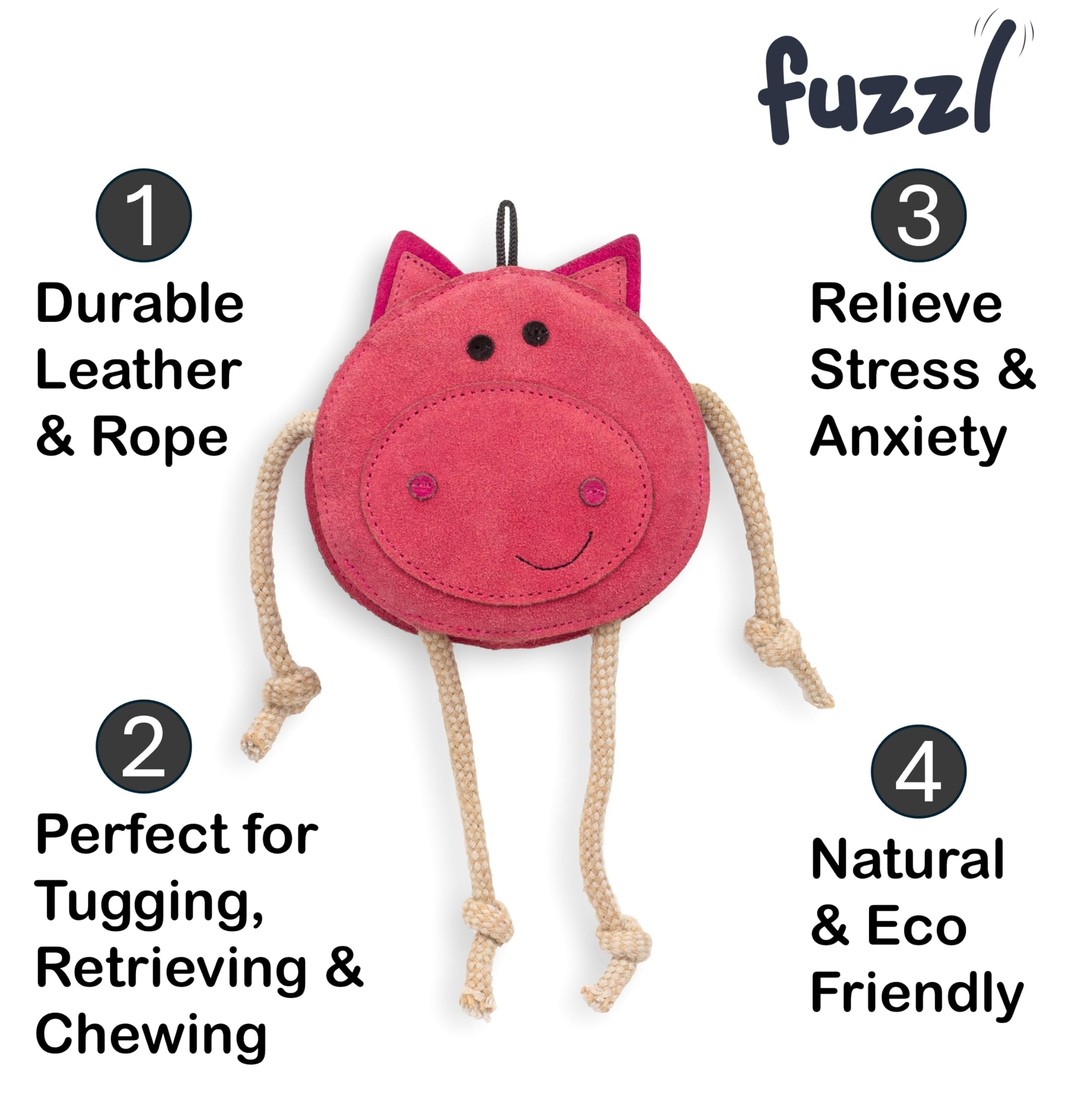 Fuzzl Eco Leather Pickles Pig Natural and Tough Dog Toys, Long Lasting Chew Toys for Aggressive Chewers - Image 3