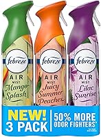 Febreze Air Mist Variety Pack: Lilac Sunrise, Juicy Summer Peaches, Mango Splash - Odor-Fighting Room Spray Deodorizer, 8.1oz Pack of 3