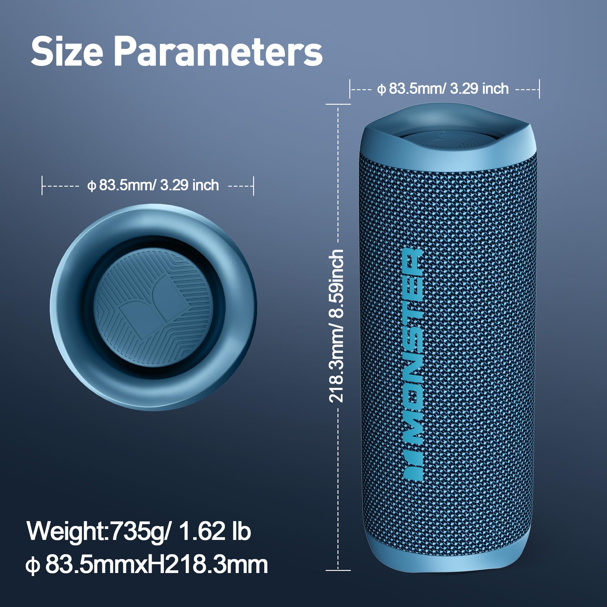 Monster S620 Bluetooth Speaker, Wireless Portable Outdoor Bluetooth Speakers, 60W True Wireless Stereo IPX8 Waterproof, Dual PairingBluetooth 5.4 Built-in Mic, Perfect for Home, Blue - 5