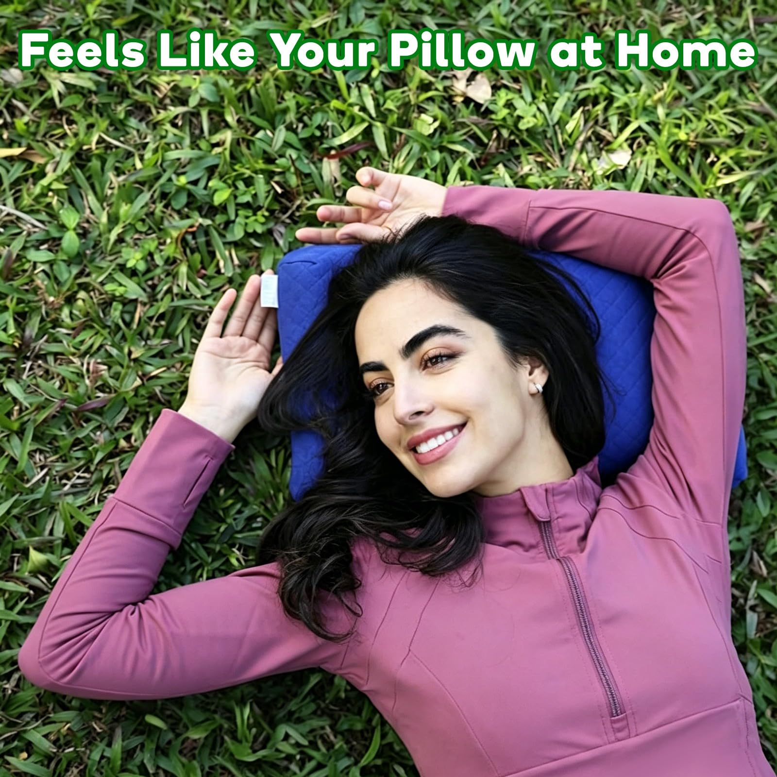 Almohada de espuma viscoelástica para camping, fácil de plegar, esencial para camping, almohadas de viaje pequeñas con bolsa portátil, almohada de senderismo para mochileros, funda de almohada