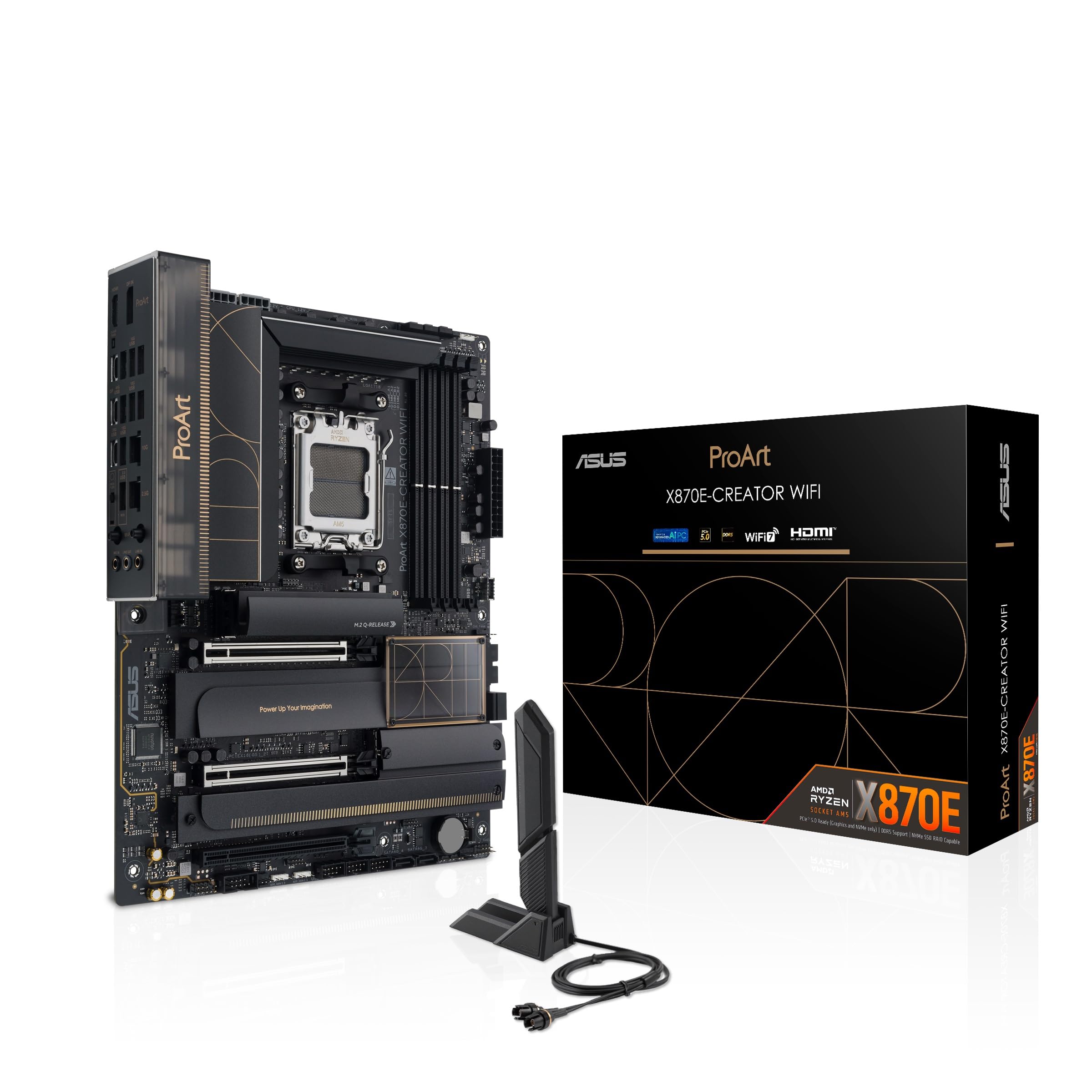 ASUS ProArt X870E-CREATOR WIFI, scheda madre AMD X870E ATX, slot PCIe 5.0 x16, GPU di nuova generazione, 16+2+2 stadi di alimentazione, DDR5, doppia USB4, 10 Gb e 2,5 Gb LAN, WiFi 7, 4 slot M.2