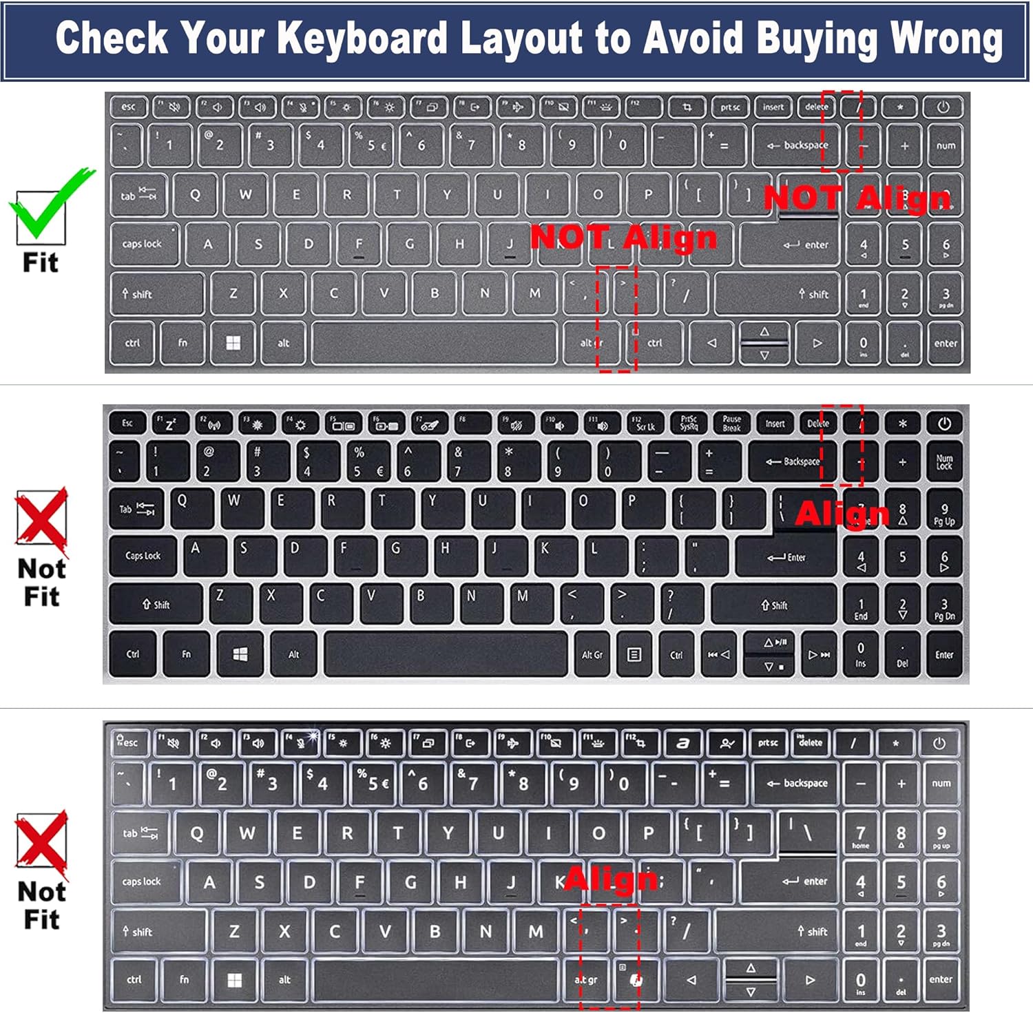 Keyboard Cover for 2025 2024 Acer Aspire 3 15.6" A315-24P/24PT A315-58/59 A315-510P, Aspire 5 15.6" A515-58M/58GM/58PT/58P A515-57/57G/57T A515-47/48M, Aspire Vero 15.6" 16" (Not Fit A515-46~A515-56) image 2 of 7 B0CHYJL53K