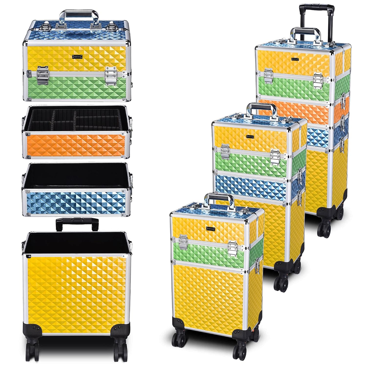 BYOOTIQUE 4 in 1 Rolling Makeup Train Case Professional Cosmetic Organizer Travel Makeup Trolley (Multicolor)