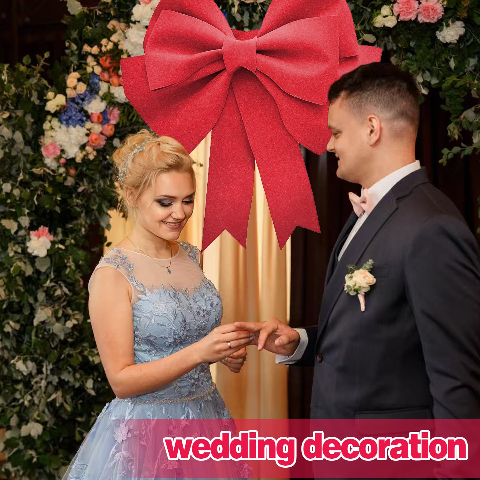 Gros Noeud Cadeau Voiture 50x60cm – Grand Noeud Cadeau Voiture Rouge en EVA, avec Ruban adhésif & Attaches, décoration élégante pour Noël, Mariage, fête, vitrine & Emballage Cadeau