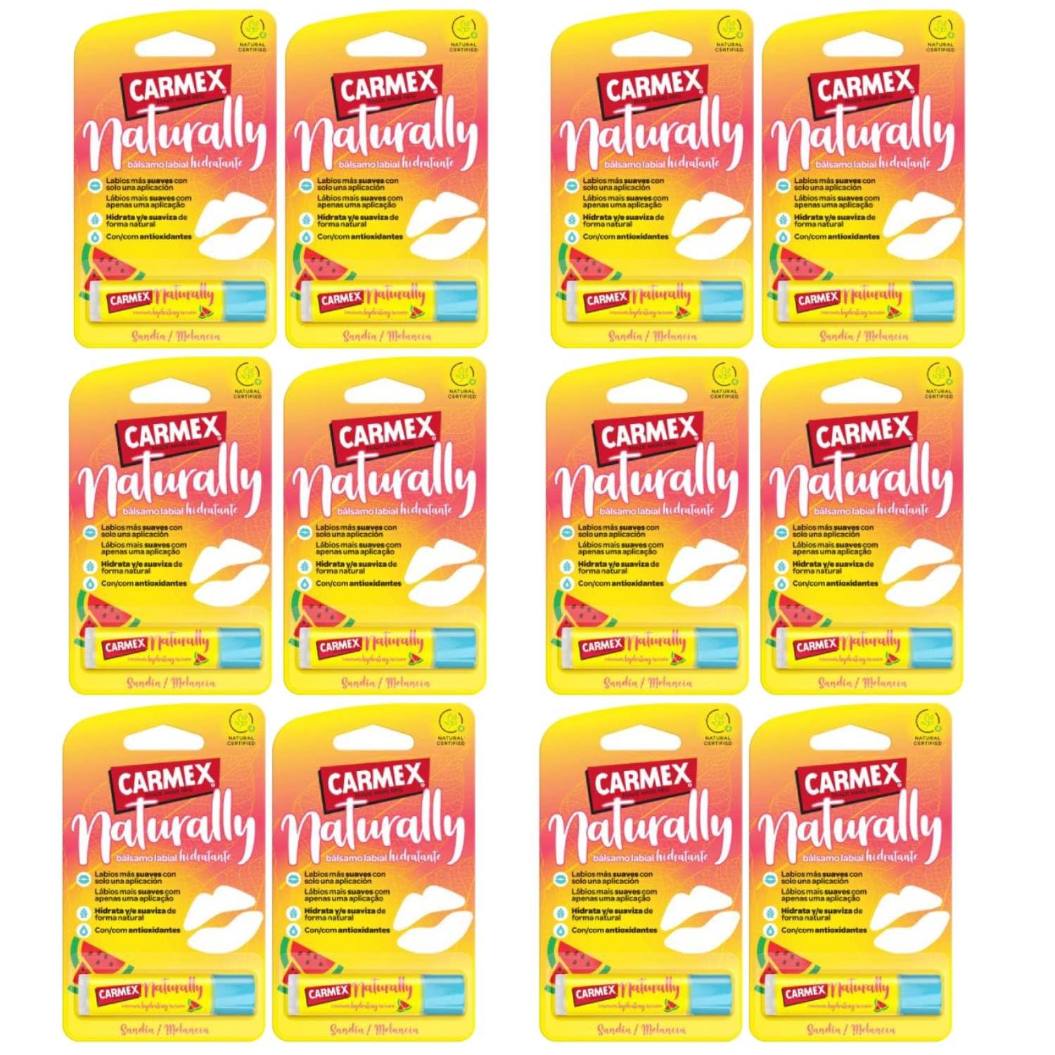 Carmex Naturally Wassermelone feuchtigkeitsspendender Lippenbalsam 12 Einheiten