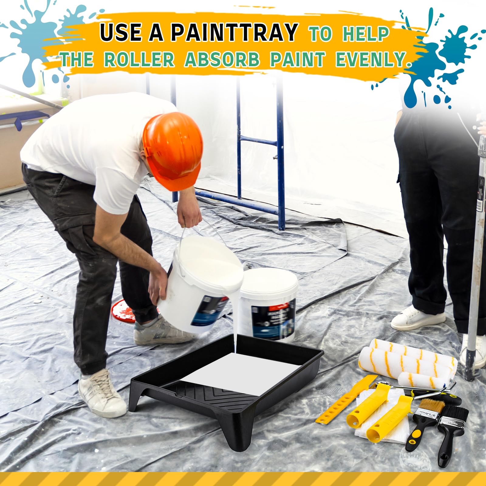 Kit Peinture 23 Pièces, Rouleau 4/9 Inch Rallonge, Bac à Peinture | Grattoir, Pinceau et Garnitures Inclus — pour Murs, Plafond et Portes, Équipement Complet pour Travaux