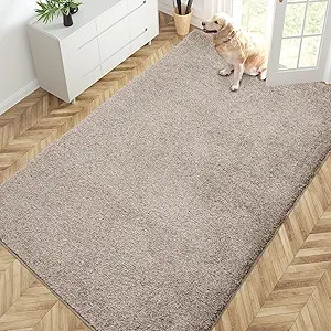 PURRUGS Easy Care Area Rug 4.5ft x 7ft, Non-Slip Washable Entryway Rug, Dog Door Mat, Stain Resistant Accent Rug for Hallway, Living Room, Bedroom and Mudroom, Taupe