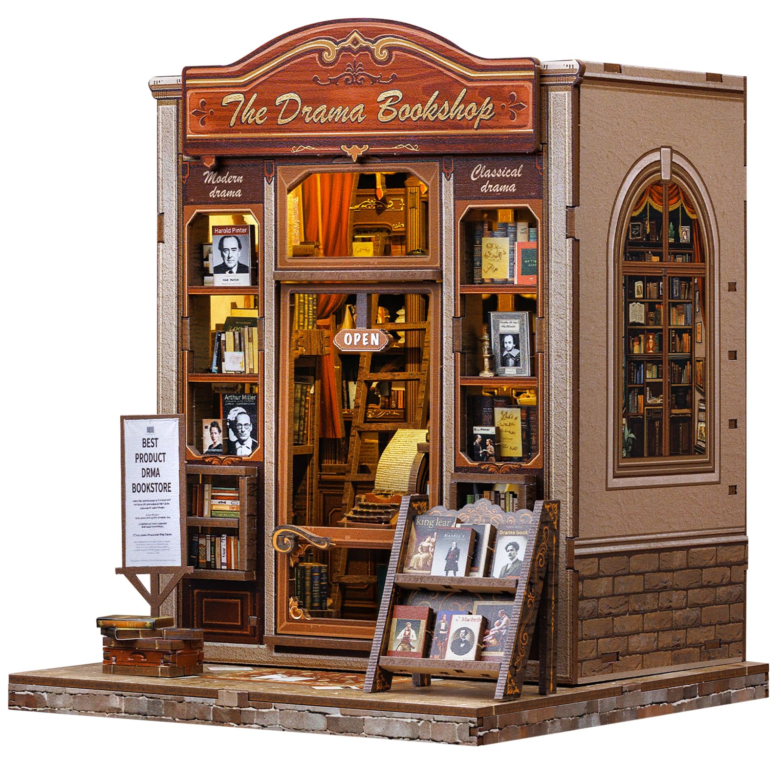 Fsolis Book Nook Kit, Per casa delle bambole, scaffale creativo e decorazione da scrivania, per adulti amanti dei libri e appassionati di miniature (The Drama Bookshop)