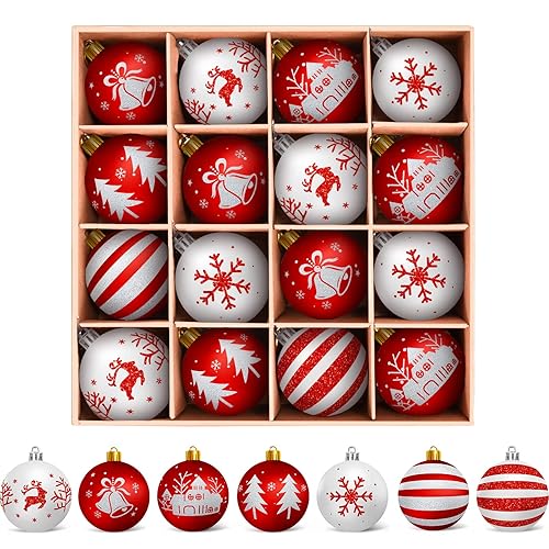 Immagine del prodotto Arbolisse Palline di Natale Bianche e Rosso, 16PCS Decorazioni Albero di Natale, 6cm Palline di Natale Plastica con Gancio, Idee Regalo Natale Decorazioni Natalizie per la Casa(7 Tipi Modelli)