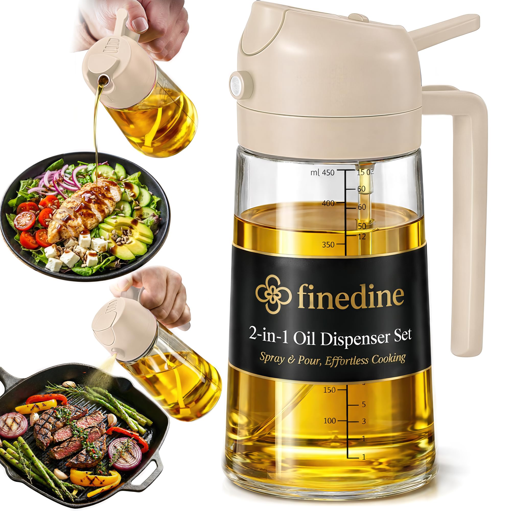 Amazon.com: FineDine 16oz Olive Oil Sprayer for Cooking, 2 in 1