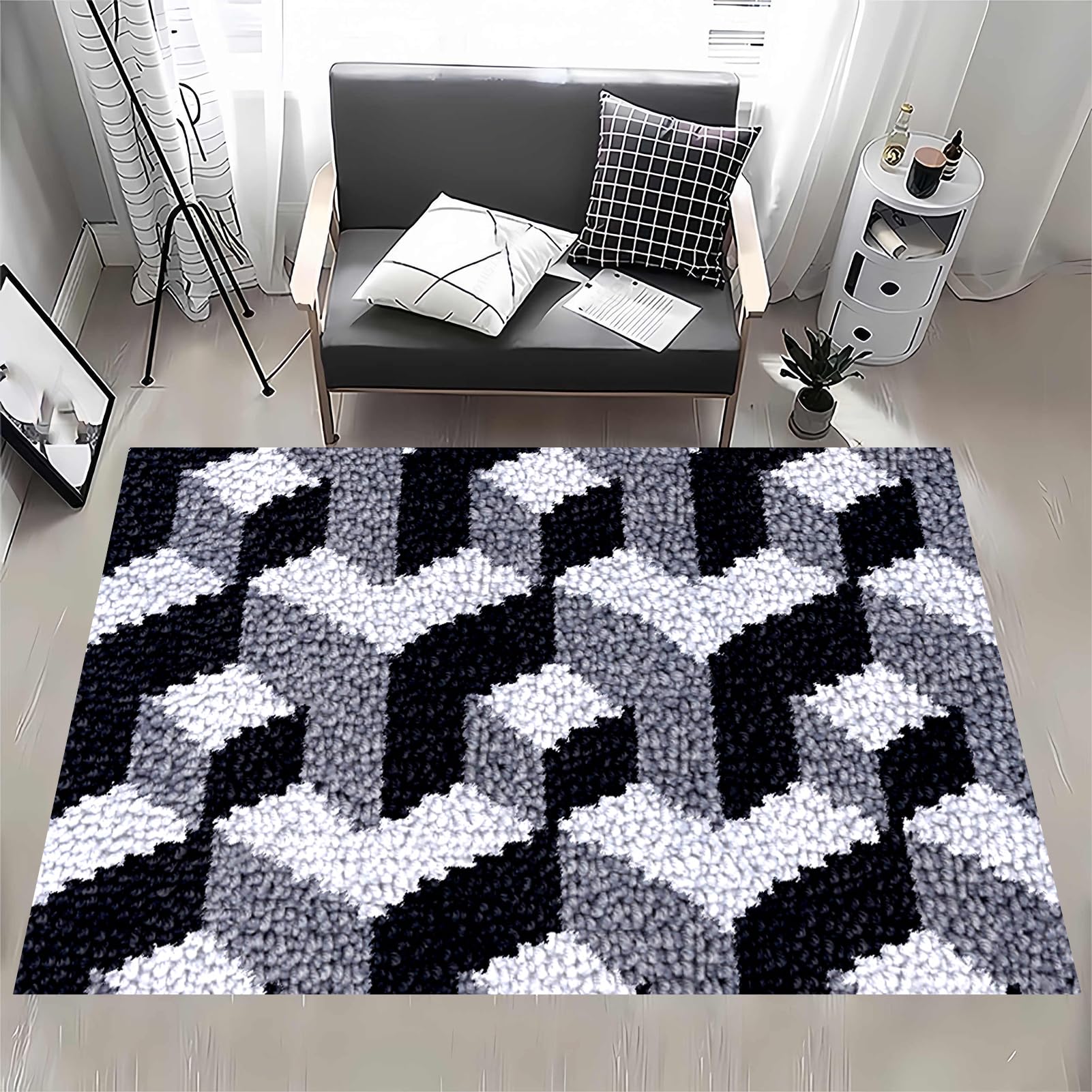 MXOUAJ 69 x 102 cm Latch Hook Rug Kits for Adults, Rug Making Kits for Adults, Printed Canvas Tapestry Kits Embroidery Kits, DIY Crochet Yarn Floor Cushion Crochet Large Hook for Home Decoration