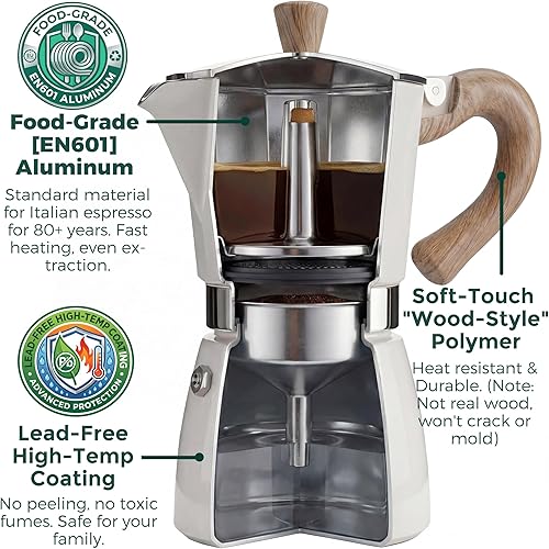 Miniatura 2 de AGOGO Milano Moka - Máquina de café expreso con 100 filtros de papel para café sin sedimentos, greca italiana clásica con mango de grano de madera,