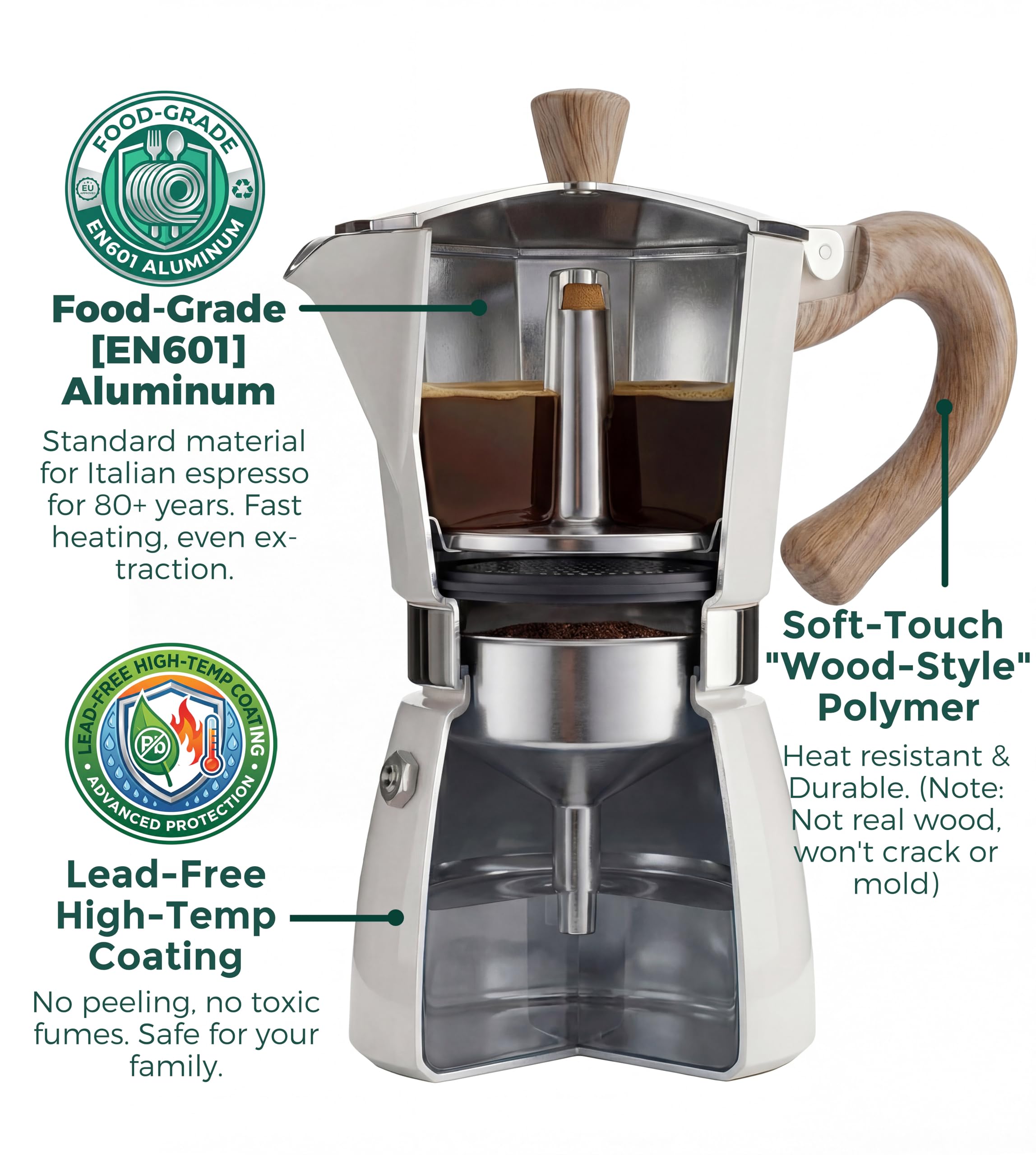 AGOGO Milano - Cafetera Moka, cafetera espresso para estufa, Greca, cafetera turca con filtro de papel, 6 tazas, color crema