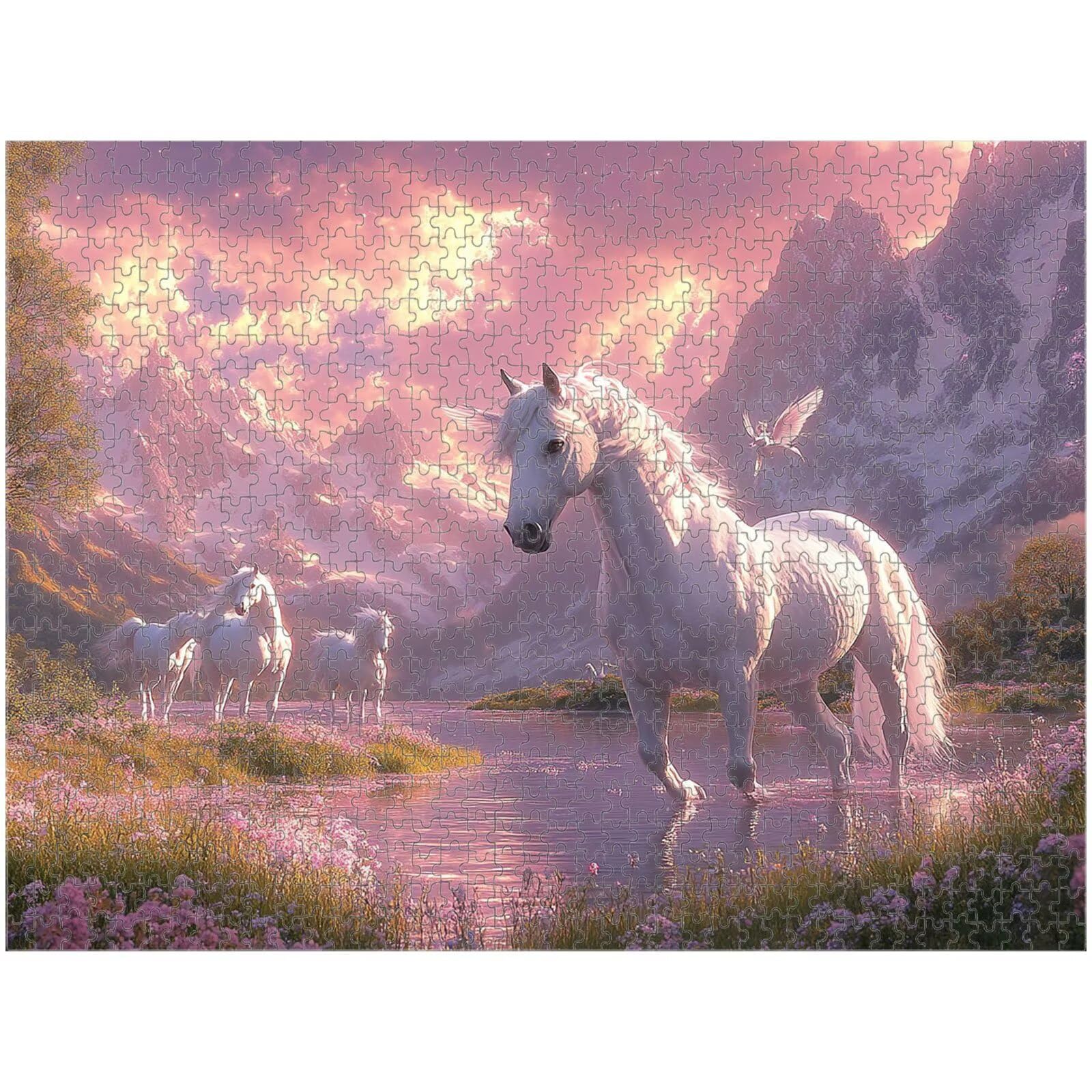 Puzzle 1000 elementów - Wróżka i koń - 1000 elementów Drewniane puzzle z literami na plecach - Dekoracja ścienna i relaks - Kreatywne prezenty dla dorosłych 1T#599