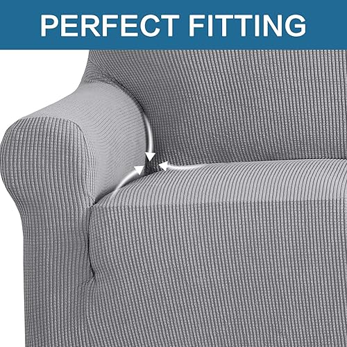 Miniatura 109 de H.VERSAILTEX Fundas elásticas para sofá de 1 pieza, fundas para sofás y sofás de 3 plazas, con tela de jacquard gruesa a cuadros con parte inferior