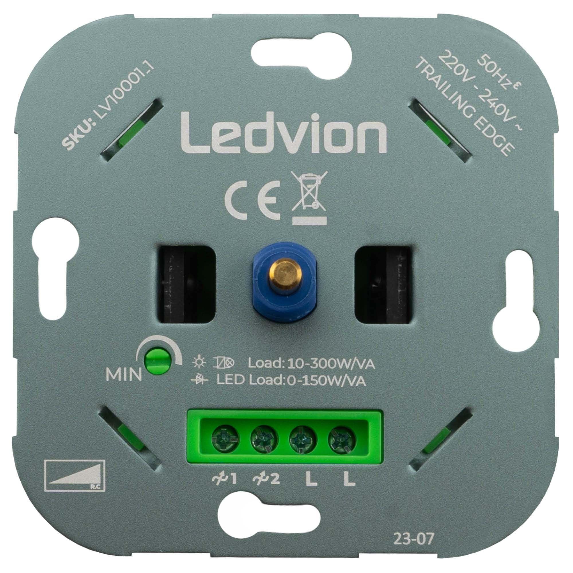 Ledvion LED Dimmer 3-250 Watt | 220-240V | Für verschiedene Lampen | Lampen von 0 auf 100% dimmen | Phasenabschnitt Univ
