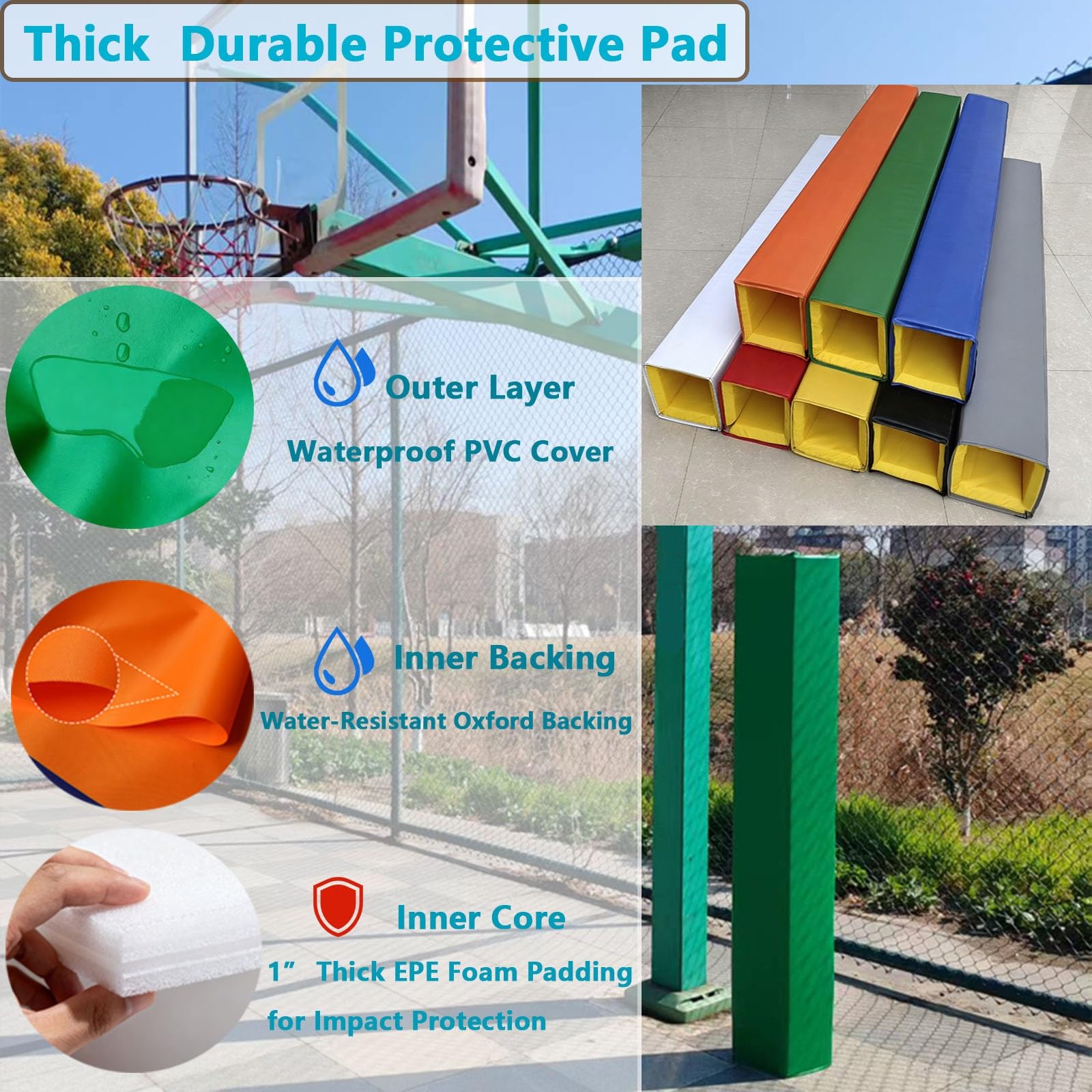 Imbottitura per pali da basket in schiuma spessa – 20,3 cm, 22,9 cm, 25,4 cm, sicuro per canestri quadrati per interni ed esterni, imbottitura protettiva per pali da gol e da giardino