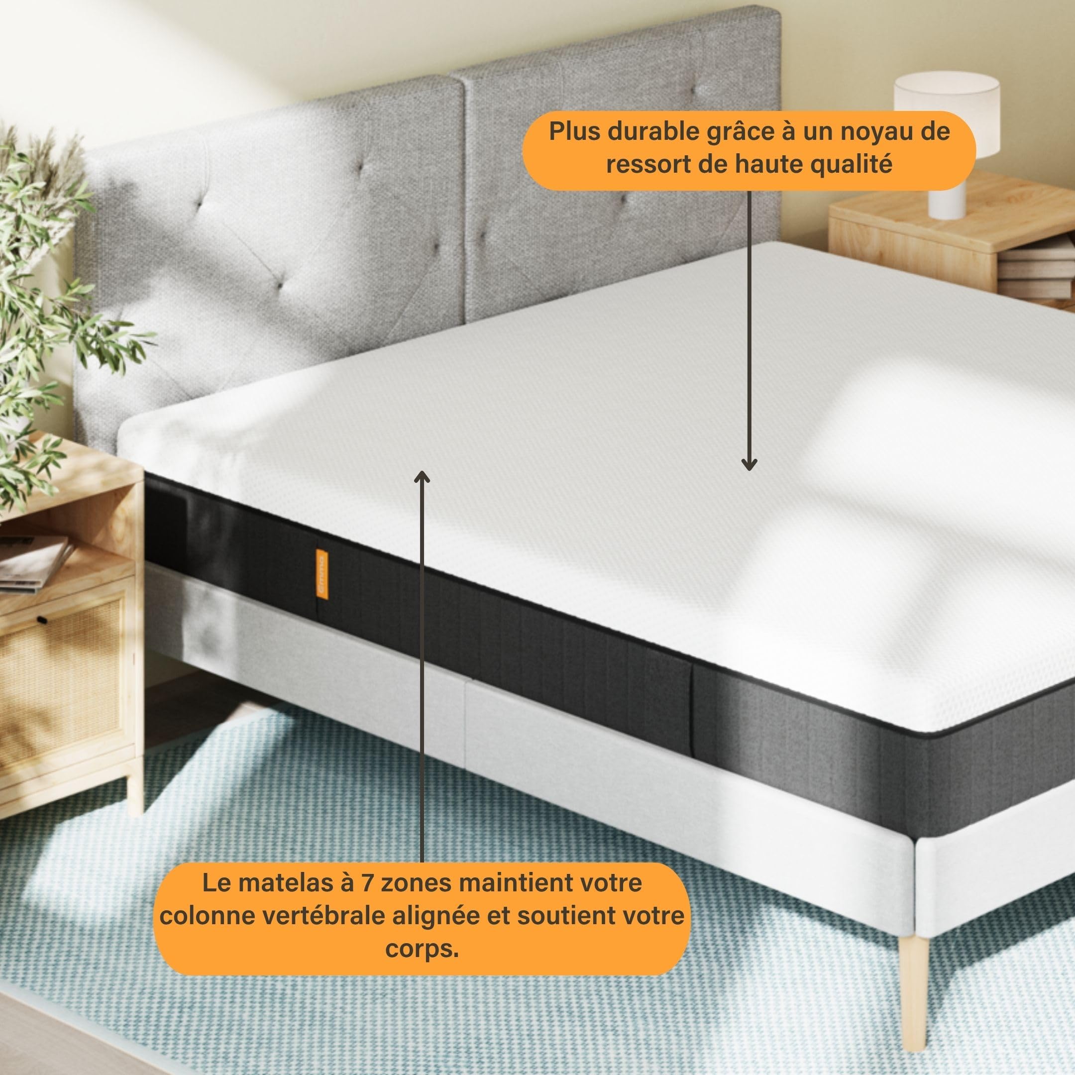 Matelas Emma Original Lite | Mousse à mémoire de forme, ressorts ensachés | 140x190 cm | hauteur 22 cm | Moyen-ferme (H7) | Soutien à 3 zones | Ergonomique | Ultra respirant | Durable | Housse lavable