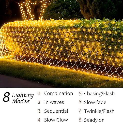 Miniatura 3 de Luces de Red Solares para Exteriores, 240 LED USB Luces de Malla Blanco Cálido para Arbustos Impermeables, 11.5 pies x 5 pies 8 Modos Luz de Cadena