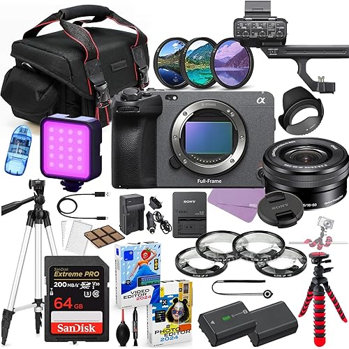 Sony FX3 Full-Frame Cinema Camera with 16-50mm Lens Bundle + Premium Accessory Package Including 64GB Extreme Memory, Case. Filters, Macros, LED Light, Photo-Video Software & More (38 Pieces)