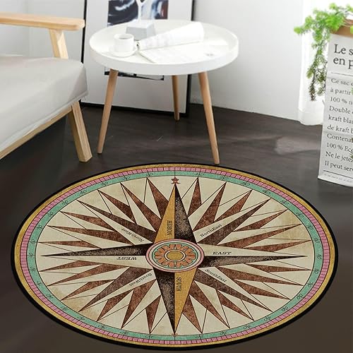 keepcute Tapete de brújula vintage, tapete de área con temática náutica, antideslizante, alfombra redonda para dormitorio, sala de estar, estudio,