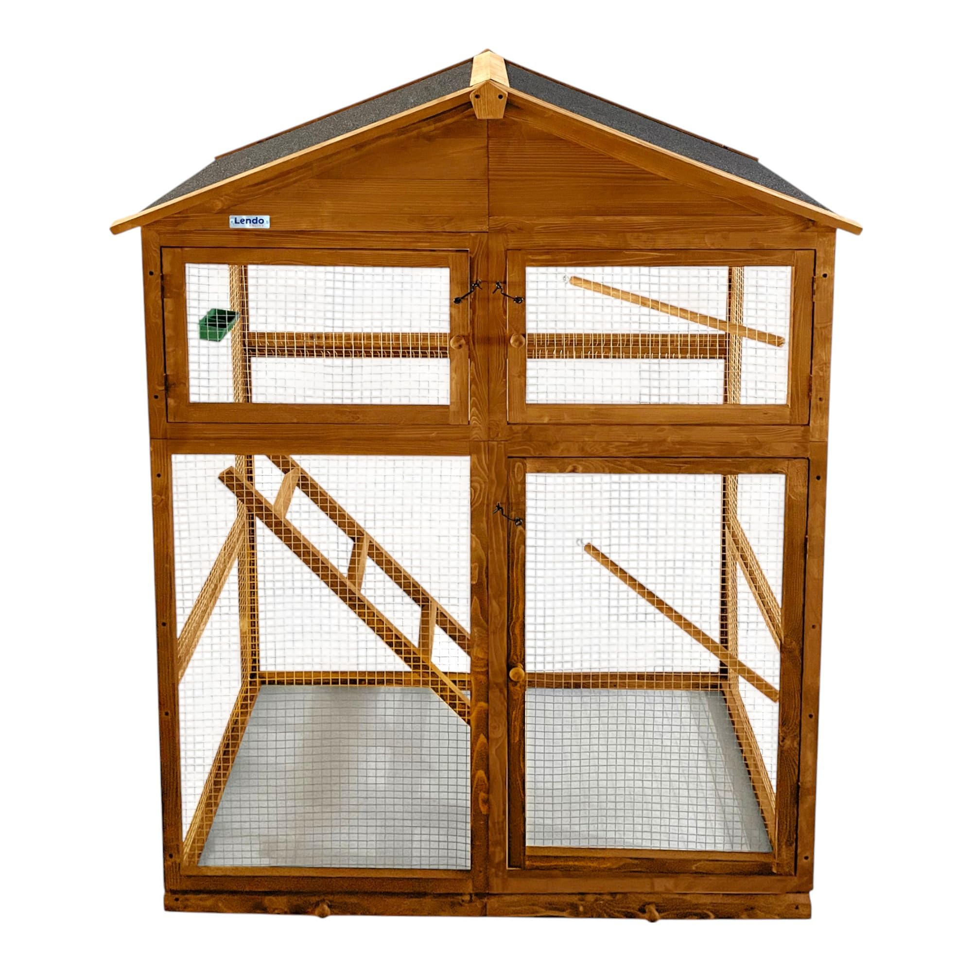 Voliera in legno di abete impregnato, 115 x 58 x 164 cm, colore: marrone/grigio - Gabbia per uccelli con cassetto estraibile - gabbia per uccelli - gabbia per pappagalli - Gabbia per