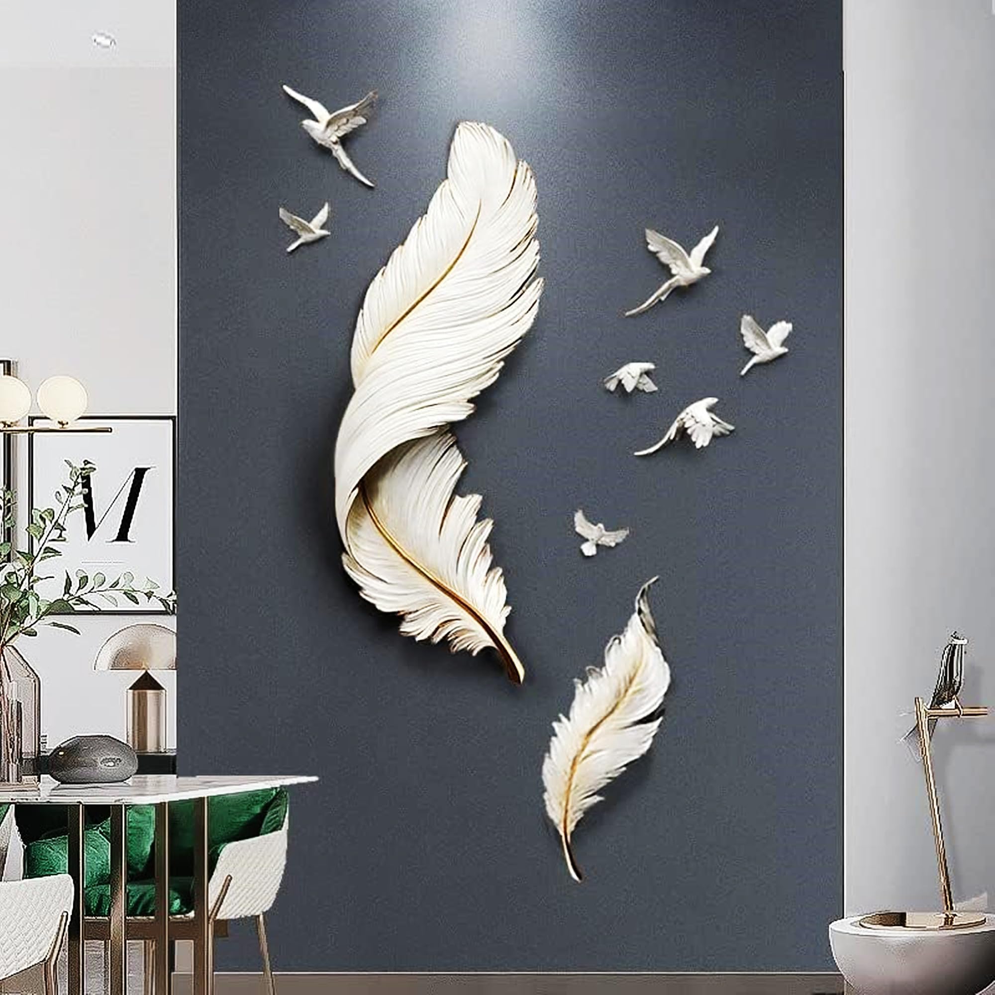 Amazon.com: Metal Feather Wall Decor with 7 Flying Birds, Elegant Large ...