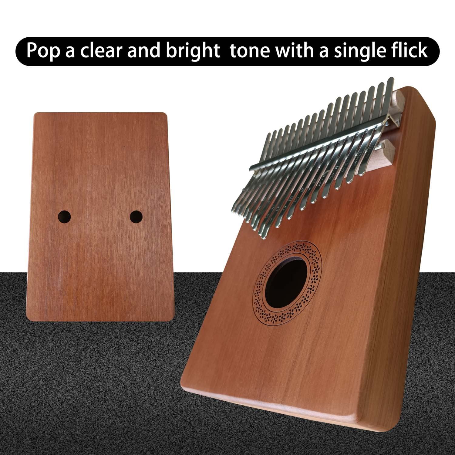 Intirilife Set di pianoforte a 17 tasti Kalimba da pollice in legno di mogano in marrone scuro - Per intrattenere la musica in viaggio o a casa