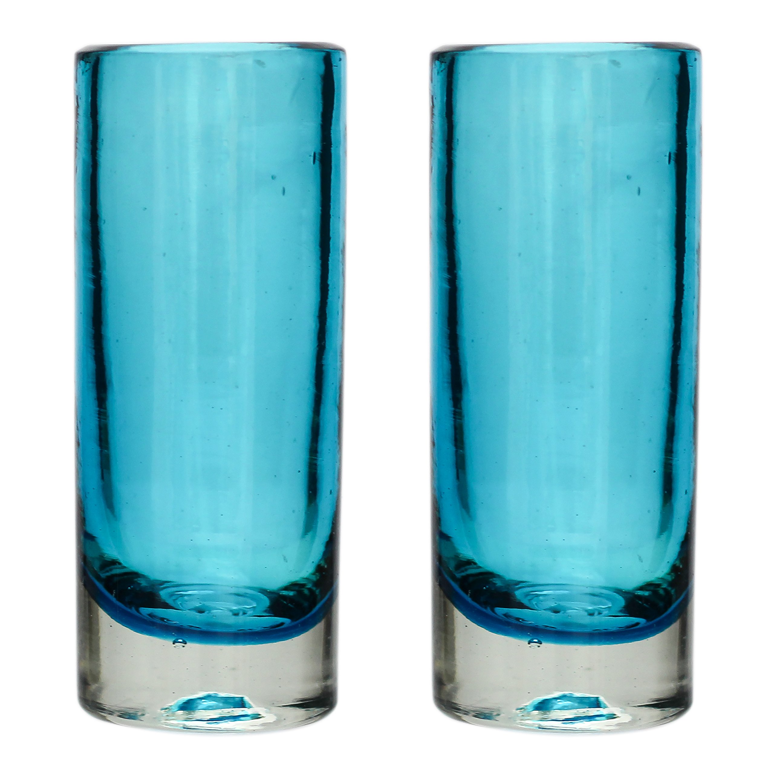 Tumia LAC Set 6 Bicchierini Per Tequila In Vetro Riciclato Soffiato A Mano – Turchese, Artigianali Messicani Da 60 Ml - 2