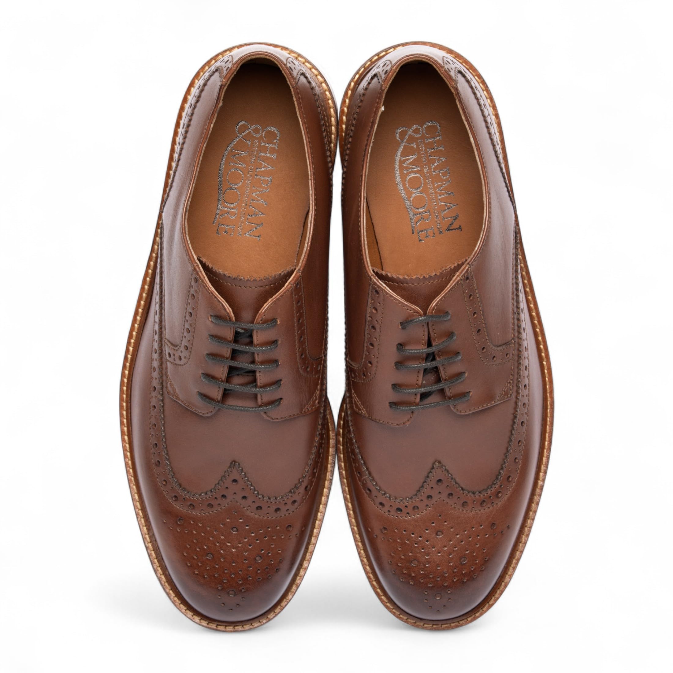Scarpe Eleganti da Ufficio in Pelle Marrone Derby Brogue Oxford da Uomo Chapman & Moore