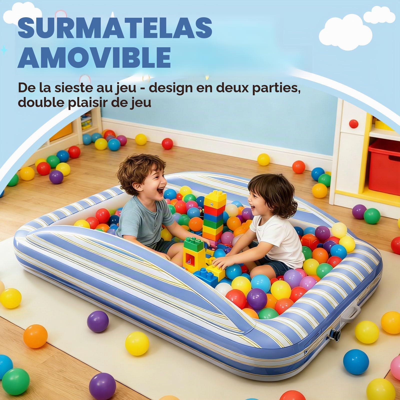Luxchoice Matelas Gonflable Enfant avec Pompe Électrique - Lit d'Apport Enfant avec Barrières de Sécurité Surface Flockée Douce Sac de Rangement pour Voyages, Nuitées et Maison