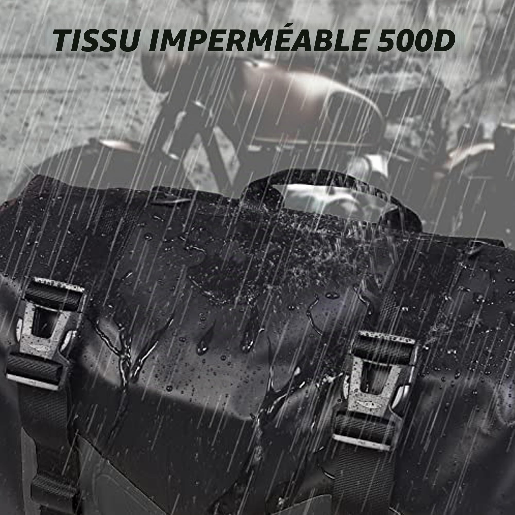 Waterproof Motorcycle Saddlebags - 50L Motorcycle Luggage Bags for Motorbike Travel - Detachable Panniers Bags - for Scooter, Honda, Suzuki, Yamaha (Black, 2 Pack)