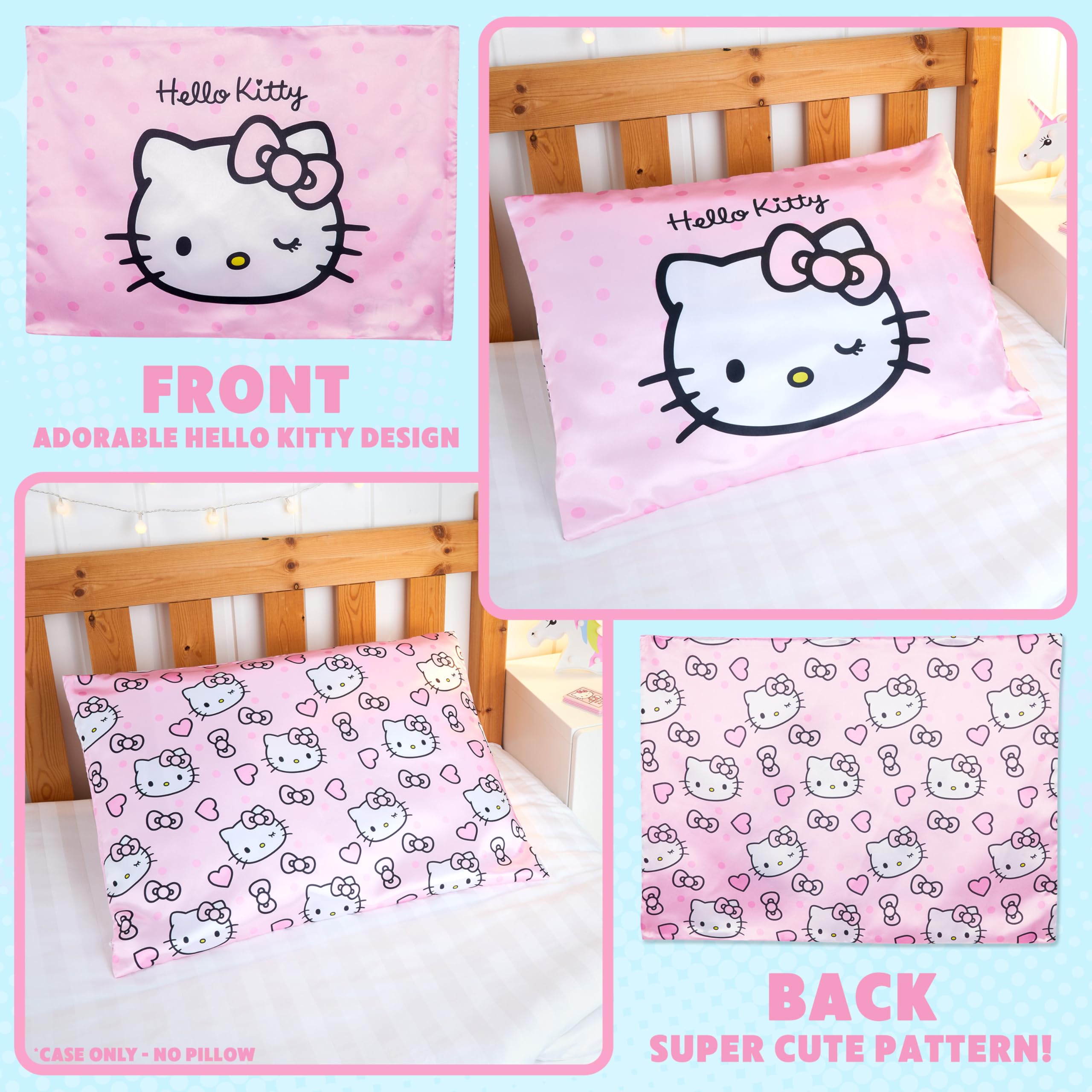 Hello Kitty Federa Raso Cuscino Capelli Benefici per la Pelle di Ragazze Adolescenti Donna 48x66cm Kawaii Decori Camera da Letto, Idee Regalo