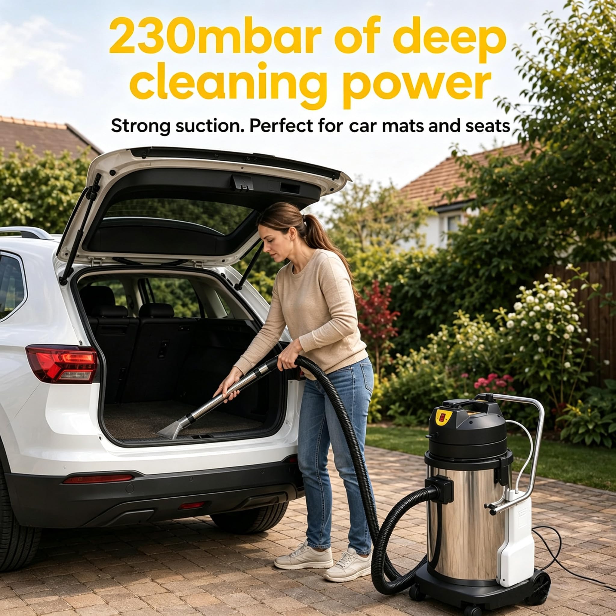 Aspiradora Lava Tapicerías 3 en 1 40L 1034W, Limpiadora de Alfombras Profesional, Máquina de Limpieza Profunda para Sofás, Coches, Moquetas y Cortinas – Cepillo INOX Incluido