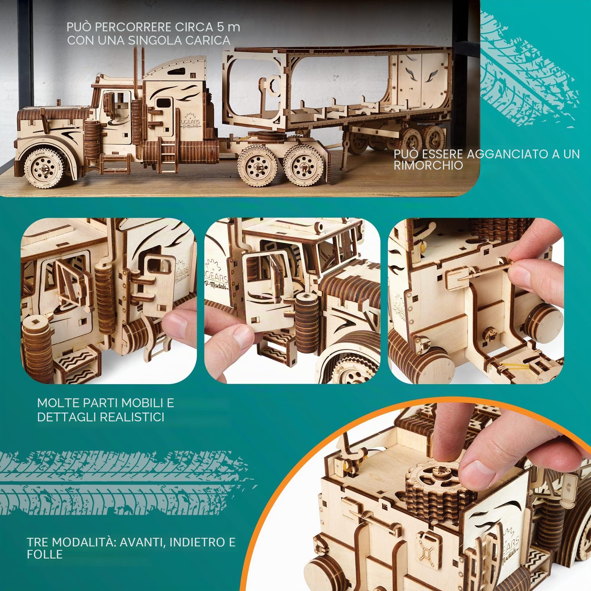 UGEARS 70056 camion pesante camion fai-da-te modello unica idea regalo VM-03 camion con cabina – ecologico compensato non adesivo necessario modello in legno,
