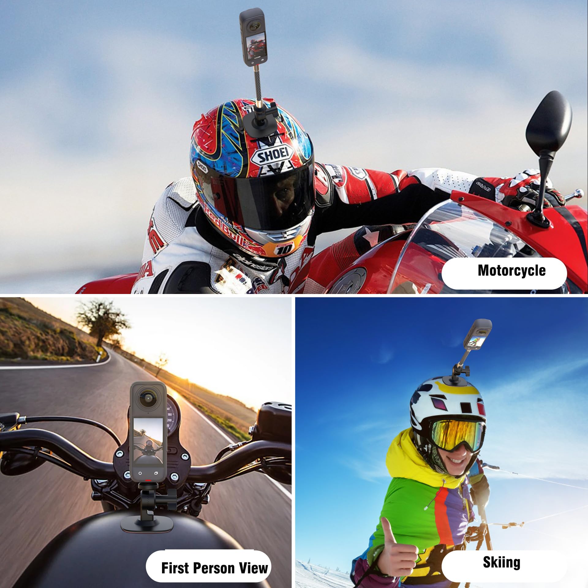 Kit Adesivo Flessibile Fotoleey Per Action Cam: Per Insta360, GoPro, Casco, Surf, Manubrio E Prolunga In Fibra - 3