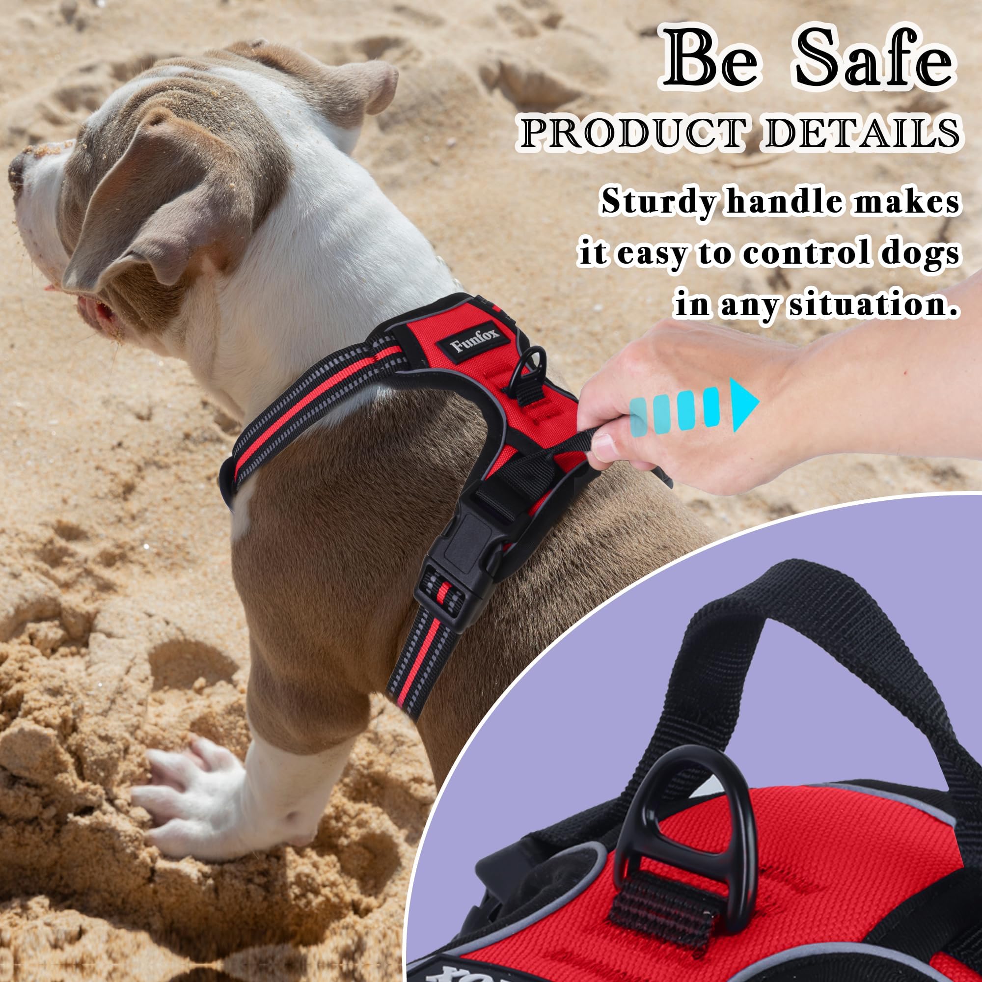 Funfox Dog Harness Large Dog, 2 Clips No Pull Vest Harness Handle Control - Image 4