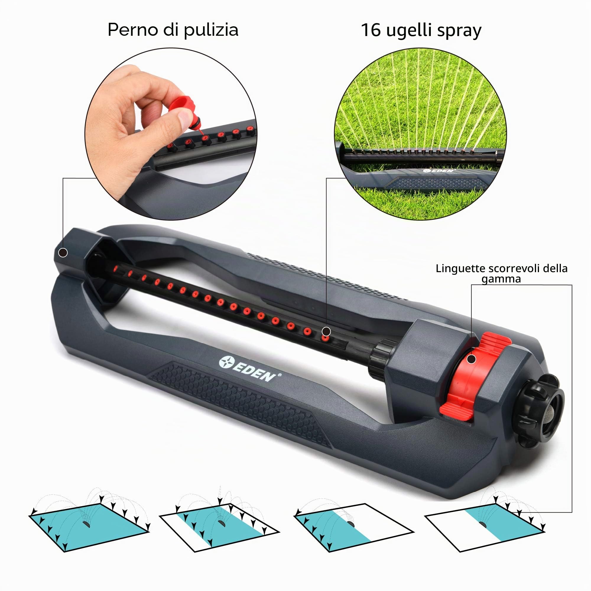 Eden 96213 Irrigatore oscillante essenziale per prato e giardino per cortile W/Quick Connect Starter Set, copre fino a 3.600 mq, base pesante